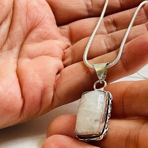 925 Sterling Silver Plated Moonstone pendant and necklace set women’s
